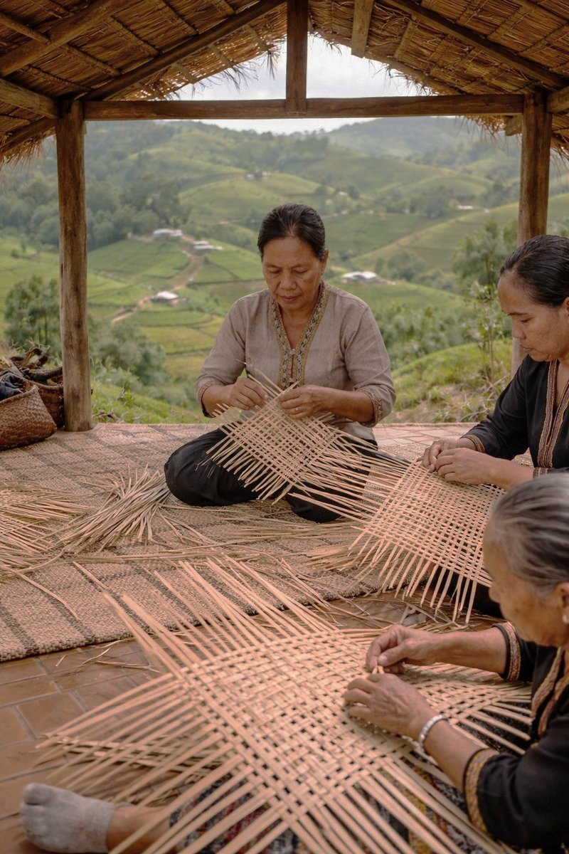 Women artisans weaving bamboo in Sabah